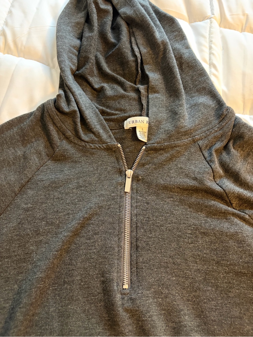 Women's Charcoal Half-Zip Hooded Pullover with Drawstring - Picture 4 of 4